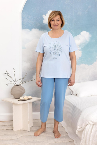 Pigiama donna Regina 4009 cotone pantaloni 7/8 comodo manica corta