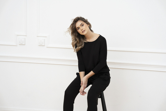 Stile Set donna con maniche a 3/4, lunghezza.pantaloni moda italiana neri