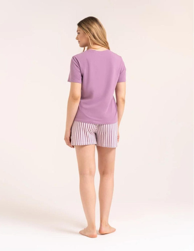 Pigiama donna Moraj PDD2800-009 viola in cotone con pantaloncini a righe