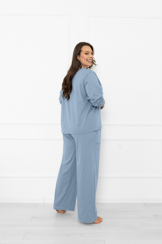 Pigiama da donna Ksara Italian Fashion - cotone, manica lunga e pantaloni con tasche - acciaio