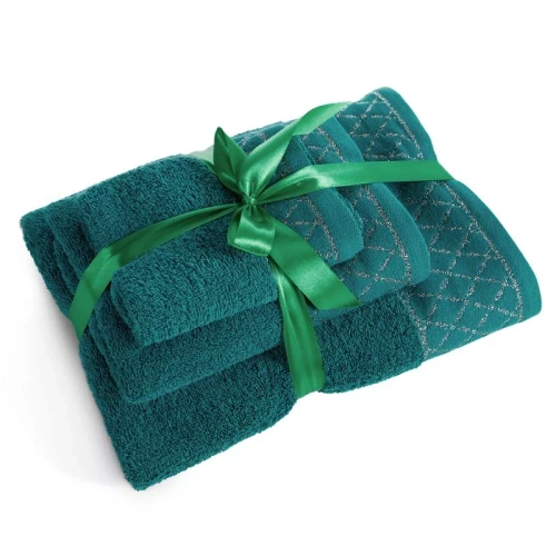 Set asciugamani Eurofirany 3 pezzi morbidi assorbenti eleganti Layla dark turquoise