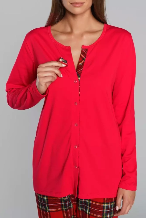 Pigiama da donna Zorza a maniche lunghe, pantaloni Moda Italiana - rosso/stampa