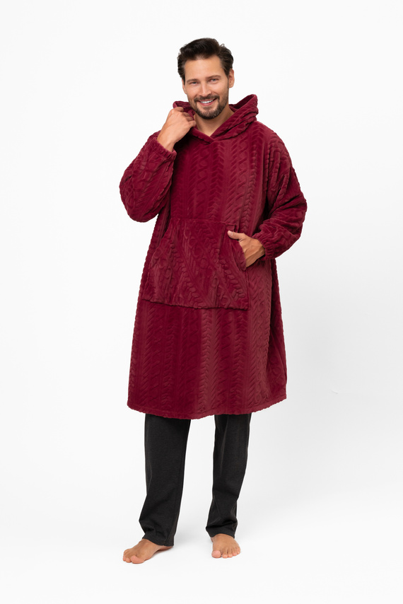 Reno Kocobluza Italian Fashion bordeaux - oversize, morbido bipolare, unisex, con cappuccio