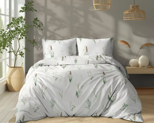 5771 A Cotton Bloom Detexpol Biancheria da letto bianca con erbe e spighe - 100% cotone, double face, produzione polacca