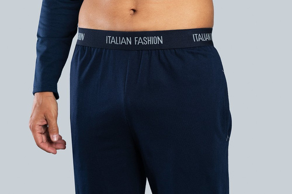 Niko Pigiama uomo manica lunga, pantaloni lunghi Moda italiana - blu navy