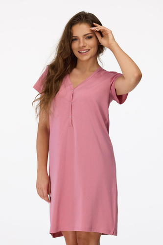 no. 20 Camicia da notte per la gravidanza Senizo rosa antico - 100% cotone, manica corta, allattamento con bottone