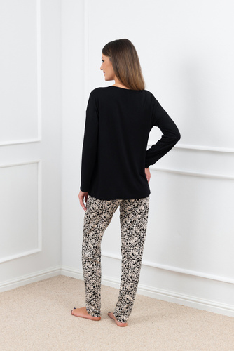 Pigiama da donna Birma manica lunga, pantaloni lunghi Moda italiana - nero