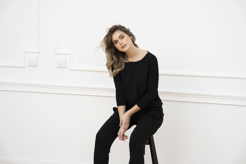 Stile Set donna con maniche a 3/4, lunghezza.pantaloni moda italiana neri