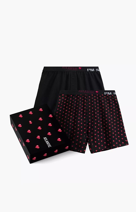 2GMB-011 Boxer Atlantic da uomo - cotone, stampa cuore, confezione da 2 pezzi