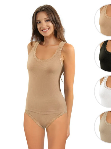 Canotta donna Sesto Senso 6109 pizzo senza cuciture elastica beige