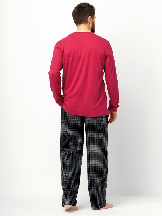 Pigiama uomo MNS 471 Key maroon - manica lunga, pantaloni in flanella di cotone