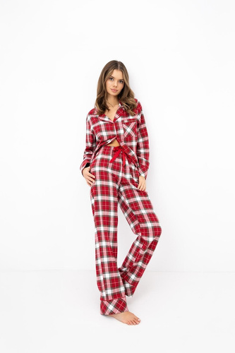 Sensis Yulie Pigiama Donna in Flanella 100% Cotone Rosso a Quadri