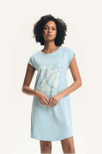 Camicia da notte da donna 45183 Estes blue , cotone, manica corta, scollatura semirotonda, vestibilità ampia