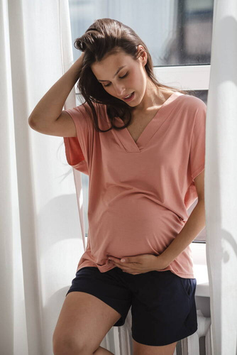 Moon bambusowa bluzka od piżamy ciążowej do karmienia krótki rękaw Milk&Love herbaciana róża