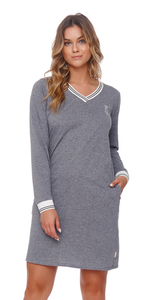 4534 Doctor Nap - Camicia da notte in cotone con tasche | 100% cotone, produzione polacca - grigio scuro