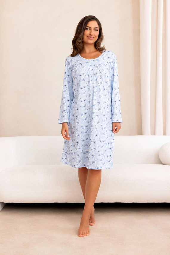 Camicia da notte Regina 2013 7/8 Blu 100% Cotone Manica lunga