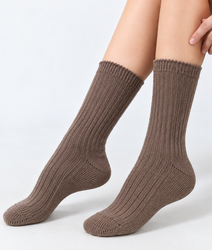 Pesail 3054 wz.54 Wik calze donna invernali a coste Merynos-marroni