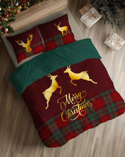 5827 A Christmas Dreams Detexpol biancheria da letto in cotone a quadri con renne di Buon Natale - Set natalizio 100% cotone