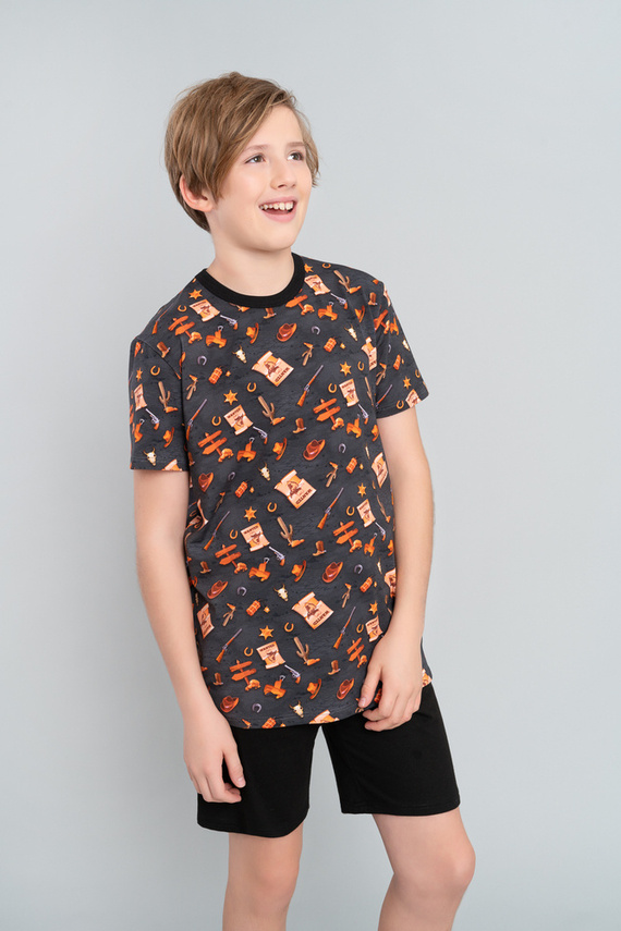 Pigiama Western Boys a maniche corte, pantaloni Italian Fashion- grafite/nero