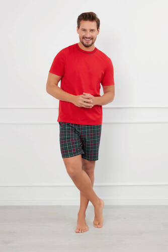 Fogo Pigiama uomo a maniche corte, pantaloncini Moda italiana - rosso/stampa