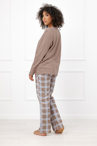 Pigiama donna Italian Fashion Delma 100% cotone pantaloni lunghi a quadri cappuccino