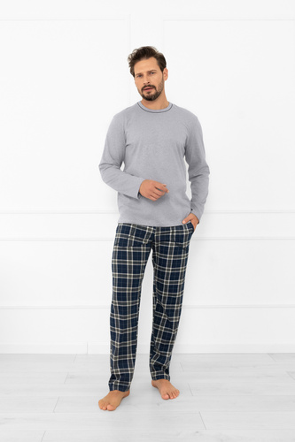 Pigiama uomo Andreas - manica lunga, pantalone lungo, cotone Moda italiana - melange/stampa