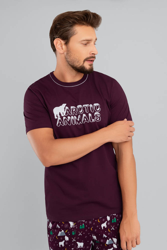 Manfred Pigiama uomo manica corta, pantalone lungo Moda Italiana- bordeaux/stampa bordeaux