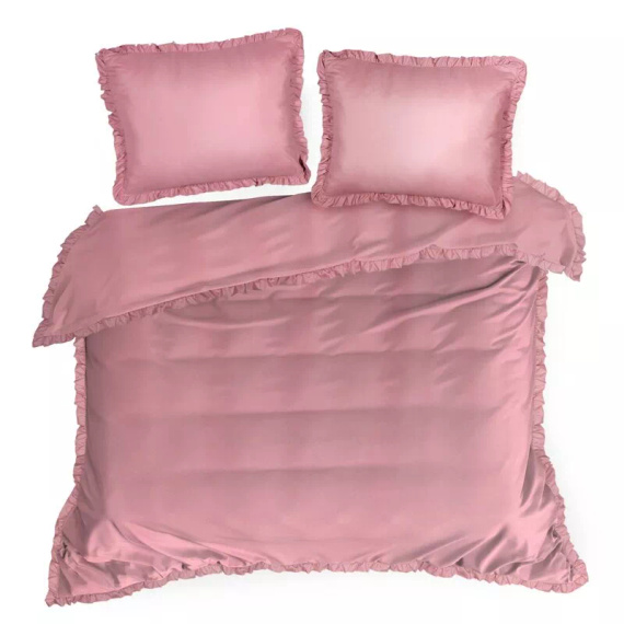 Biancheria da letto in microfibra Eurofirany MI con volant, morbida, con cerniera, rosa