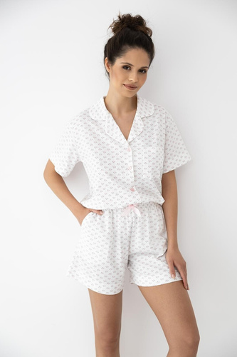 Pigiama donna Sensis Leslie bianco in cotone con bottoni e shorts