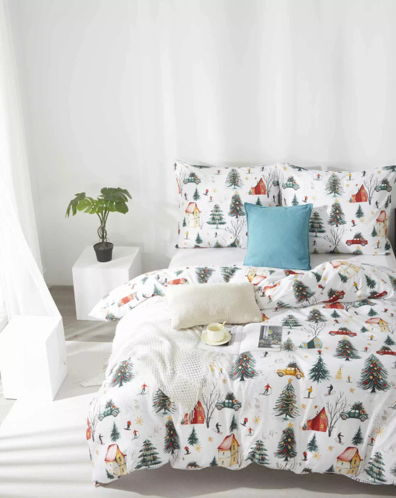 Xmass Skiing Christmas biancheria da letto in microsatin bianco I25 Spod Igły i Nitki - morbida, liscia e resistente