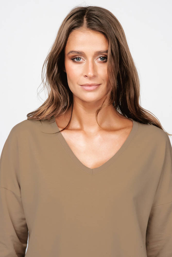 Tunica Karina da donna a maniche lunghe Moda Italiana - cammello