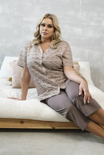 Ramira Pigiama donna manica corta e pantalone 3/4 Moda italiana - stampa/cappuccino