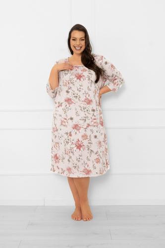 Camicia da notte da donna Betula - cotone, manica 3/4, motivo floreale Moda italiana