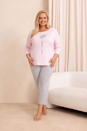 Pigiama donna Regina 4017 100% cotone manica e pantaloni 7/8 rosa