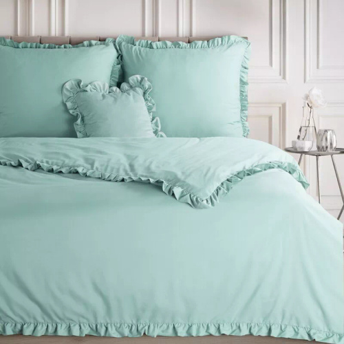 Biancheria da letto in microfibra Eurofirany MI con volant, morbida, con cerniera, verde