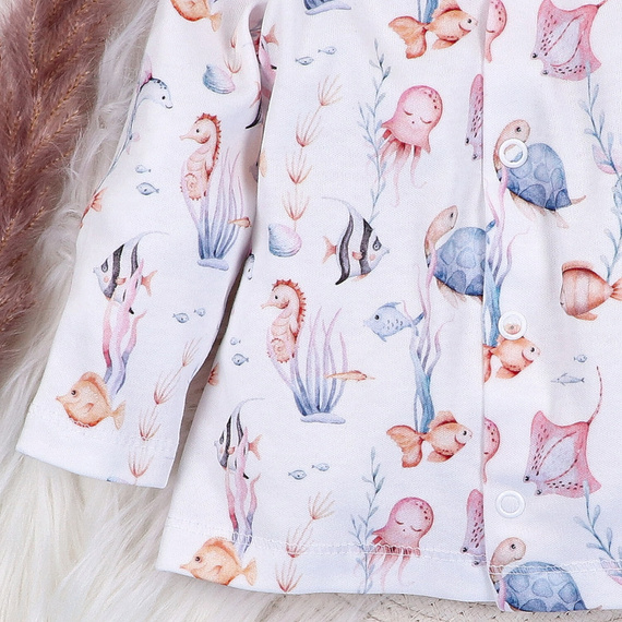 ABN-5482 Kaftano per neonati Mondo Sommerso di Nini - cotone organico, comodi bottoni a pressione