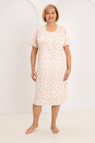 Camicia da notte da donna 018 Regina apricot- 100% cotone pregiato, bottoni, collo a pieghe, sonno confortevole ogni notte