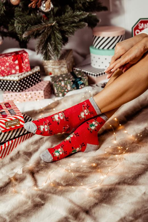 1283.002 Renna in piedi Milena - Calze natalizie da donna, rosso