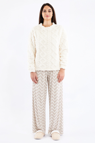 Pigiama Sofie donna Sorbetto crema - caldo sherpa, palazzo, elegante e morbido