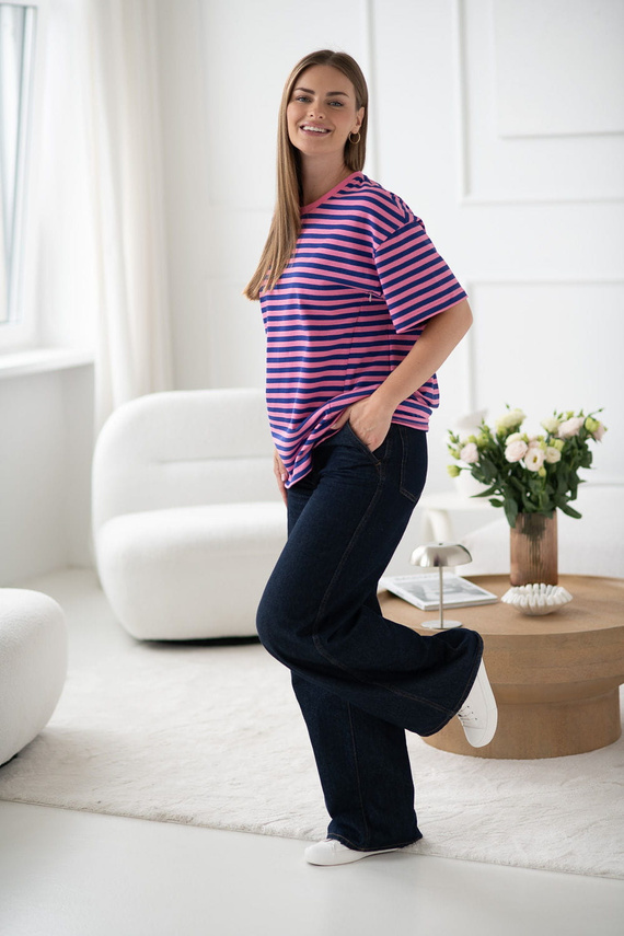 T-shirt premaman e per l'allattamento a righe rosa e blu di Mamahood Milk&Love - comoda ed elegante