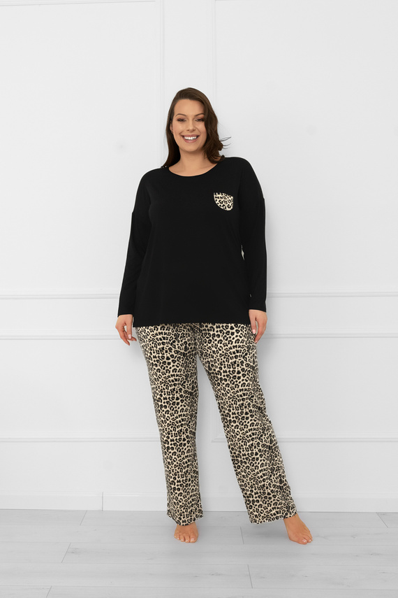 Kenia Pigiama da donna Moda Italiana - manica lunga, pantalone con stampa leopardata