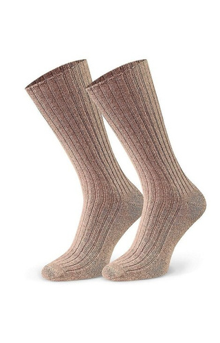 Arte.185 Calzini Steven 008 beige - lana d'agnello a coste da donna, inverno