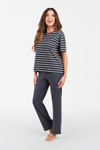 Betty Pigiama donna manica corta, pantaloni lunghi Moda italiana - stampa grafite/grafite