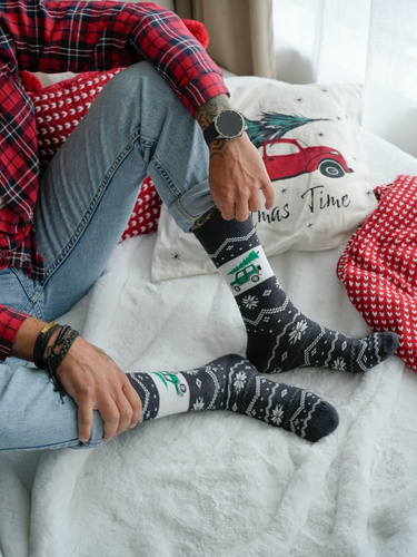 1290-030 Calze natalizie da uomo Milena melange 03 - Auto con albero di Natale, cotone