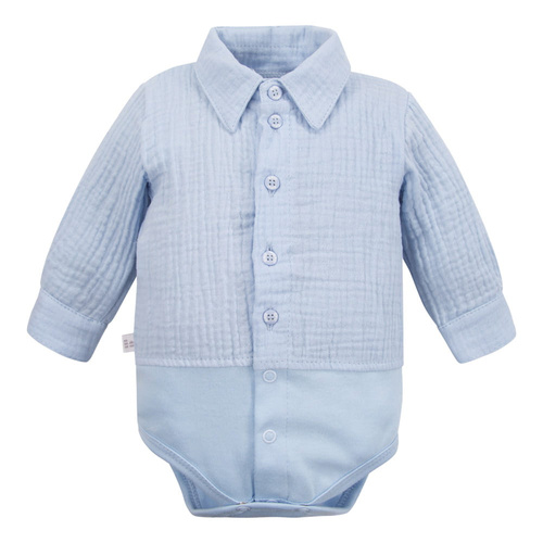 Corpo camicia in mussola da cerimonia con colletto per bambino Eevi elegante- blu