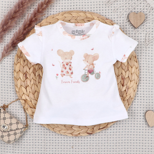 T-shirt neonato Nini Little Mouse cotone biologico stampa bambina manica corta