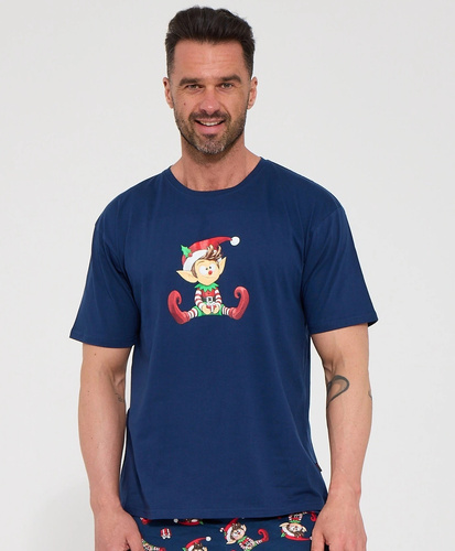 Cornette Elf Christmas 326/324 Pigiama Uomo Corto Blu Scuro 100% Cotone