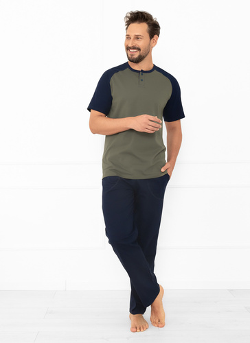 Pigiama Alexander Italian Fashion da uomo in oliva - cotone, polo e pantaloni