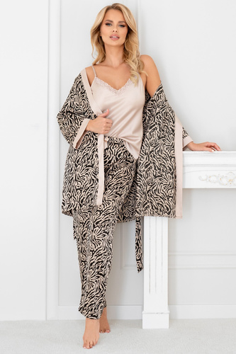 Vestaglia Sheila Donna beige - Vestaglia da donna elegante in raso con cintura