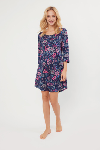 Camicia da notte folk sbottonata, manica 3/4 Moda italiana - stampa